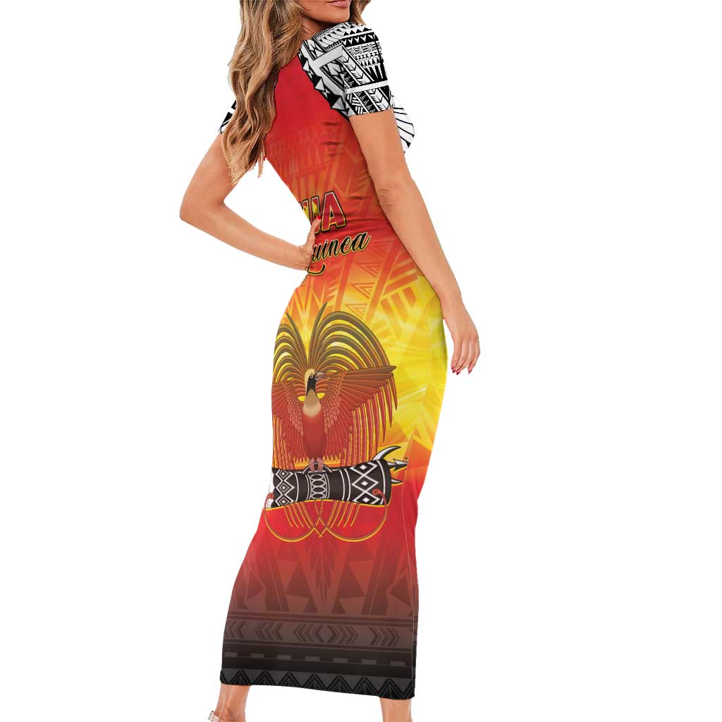 Papua New Guinea 49th Independence Day Short Sleeve Bodycon Dress One People One Nation One PNG