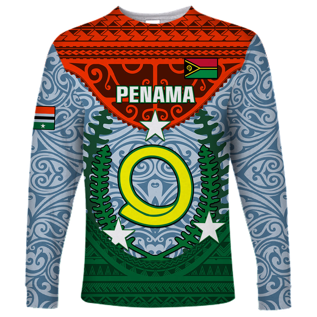 Vanuatu Penama Province Long Sleeve Shirt Vanuatuan Coat Of Arms Polynesian Pattern LT05 Unisex Green - Polynesian Pride