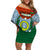 Vanuatu Penama Province Off Shoulder Short Dress Vanuatuan Coat Of Arms Polynesian Pattern LT05 Women Green - Polynesian Pride