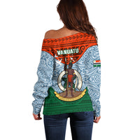 Vanuatu Penama Province Off Shoulder Sweater Vanuatuan Coat Of Arms Polynesian Pattern LT05 - Polynesian Pride