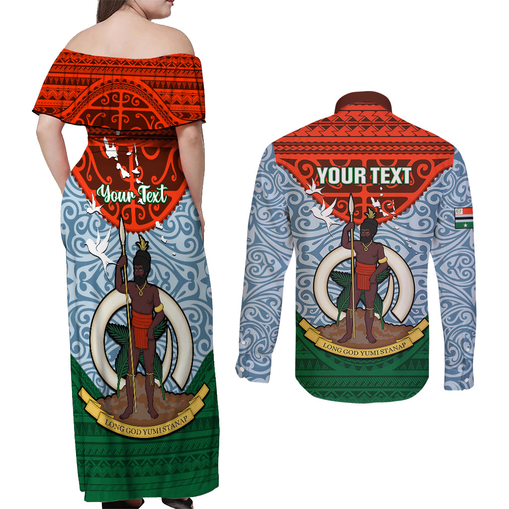 Personalized Vanuatu Penama Province Couples Matching Off Shoulder Maxi Dress and Long Sleeve Button Shirts Vanuatuan Coat Of Arms Polynesian Pattern LT05 - Polynesian Pride