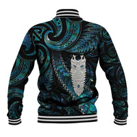 New Zealand Aotearoa Baseball Jacket Maori Tane Te Waiora Paua Shell Glitter Turquoise