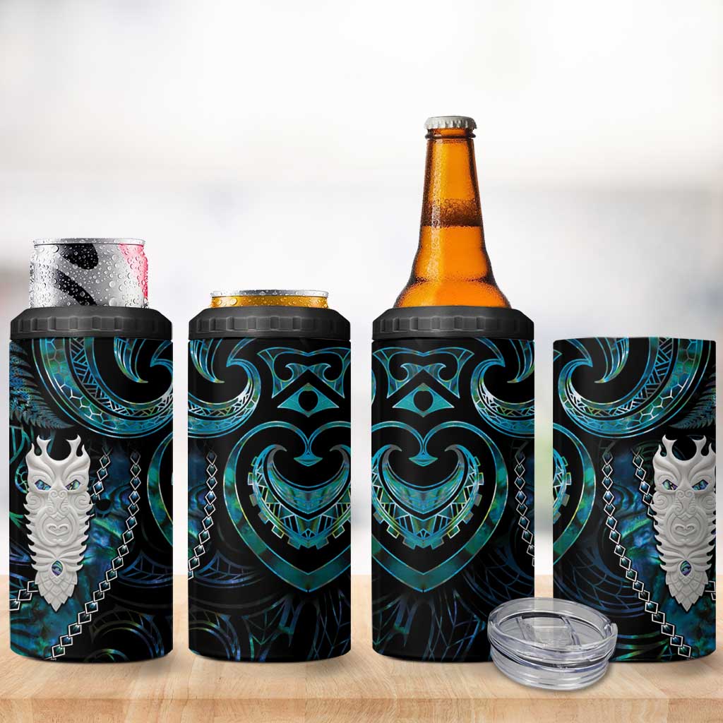 New Zealand Aotearoa 4 in 1 Can Cooler Tumbler Maori Tane Te Waiora Paua Shell Glitter Turquoise