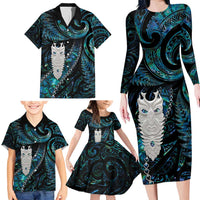 New Zealand Aotearoa Family Matching Long Sleeve Bodycon Dress and Hawaiian Shirt Maori Tane Te Waiora Paua Shell Glitter Turquoise LT05 - Polynesian Pride