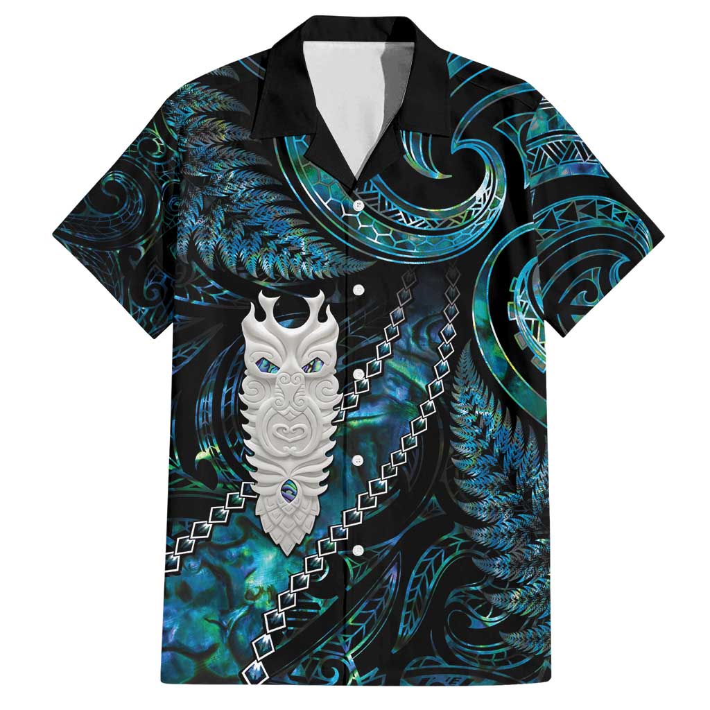 New Zealand Aotearoa Family Matching Long Sleeve Bodycon Dress and Hawaiian Shirt Maori Tane Te Waiora Paua Shell Glitter Turquoise LT05 Dad's Shirt - Short Sleeve Turquoise - Polynesian Pride