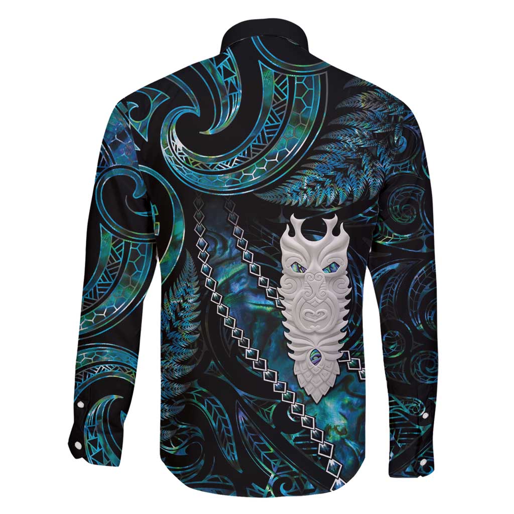 New Zealand Aotearoa Family Matching Long Sleeve Bodycon Dress and Hawaiian Shirt Maori Tane Te Waiora Paua Shell Glitter Turquoise LT05 - Polynesian Pride