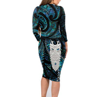 New Zealand Aotearoa Family Matching Long Sleeve Bodycon Dress and Hawaiian Shirt Maori Tane Te Waiora Paua Shell Glitter Turquoise LT05 - Polynesian Pride