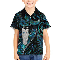 New Zealand Aotearoa Family Matching Long Sleeve Bodycon Dress and Hawaiian Shirt Maori Tane Te Waiora Paua Shell Glitter Turquoise LT05 Son's Shirt Turquoise - Polynesian Pride