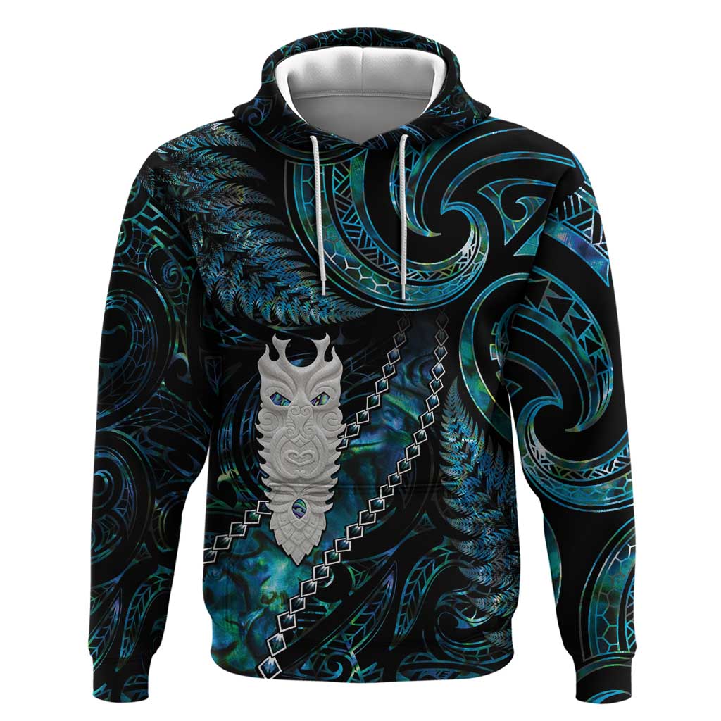 New Zealand Aotearoa Hoodie Maori Tane Te Waiora Paua Shell Glitter Turquoise