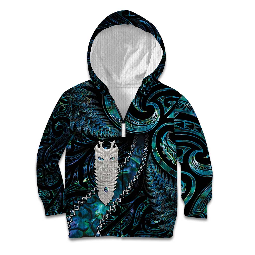 New Zealand Aotearoa Kid Hoodie Maori Tane Te Waiora Paua Shell Glitter Turquoise