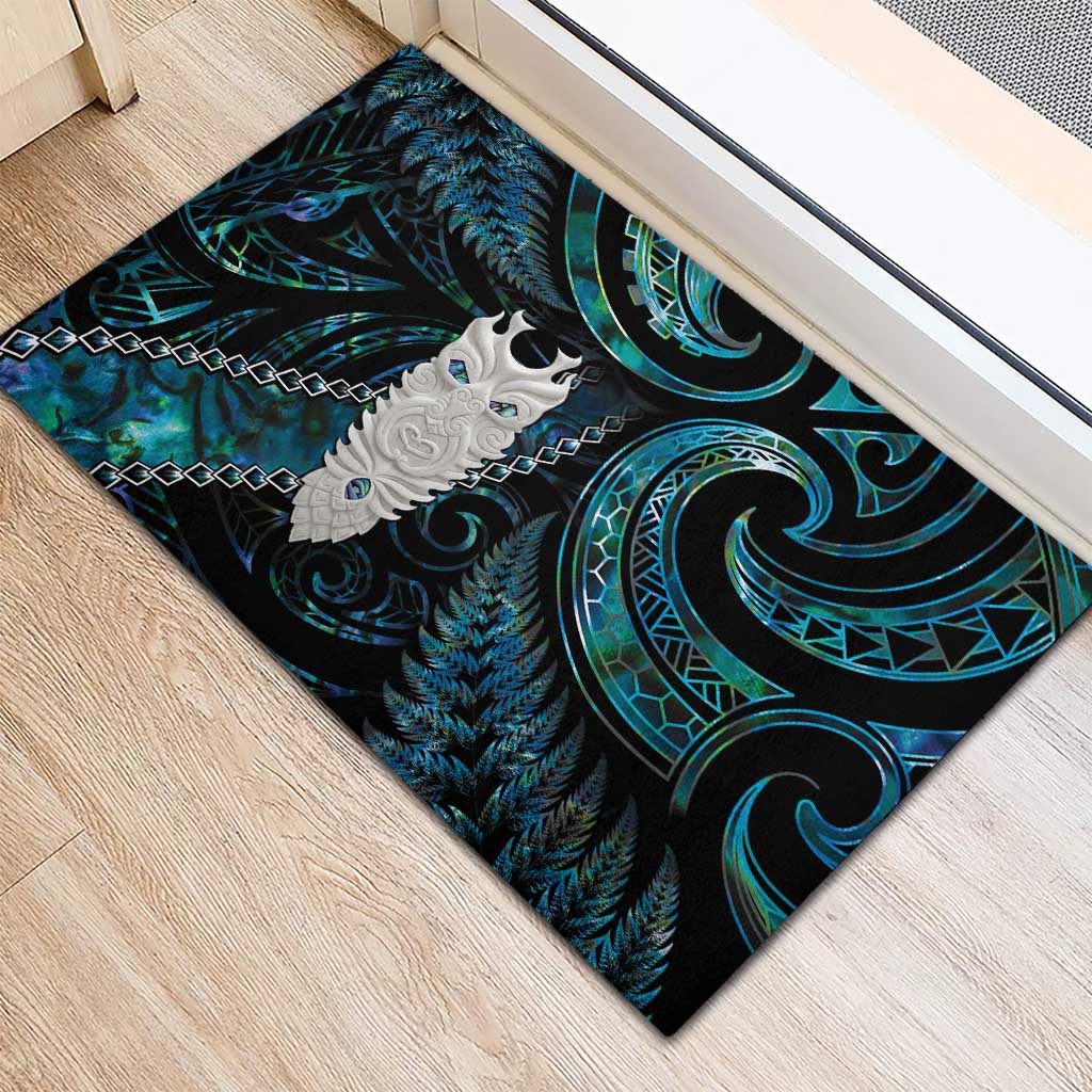 New Zealand Aotearoa Rubber Doormat Maori Tane Te Waiora Paua Shell Glitter Turquoise LT05 - Polynesian Pride