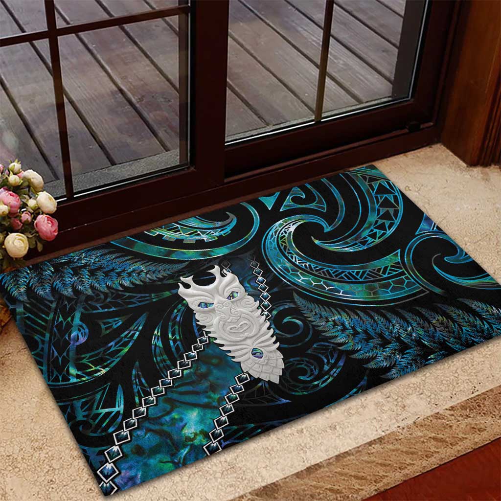 New Zealand Aotearoa Rubber Doormat Maori Tane Te Waiora Paua Shell Glitter Turquoise LT05 - Polynesian Pride