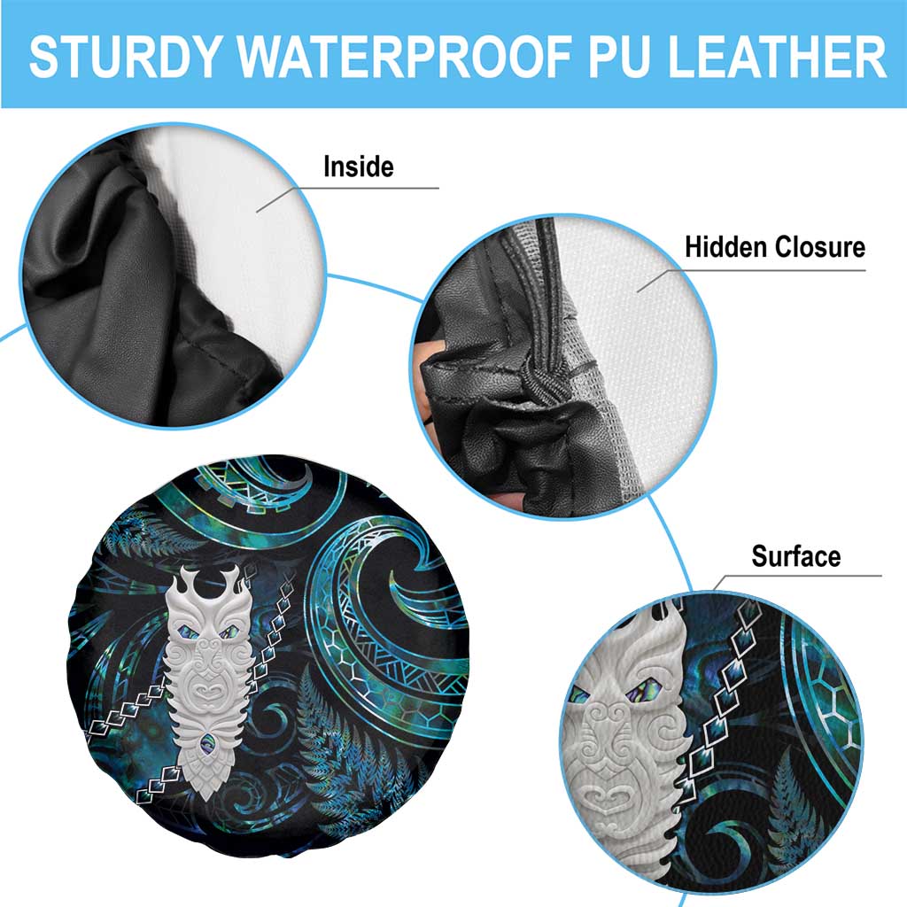 New Zealand Aotearoa Spare Tire Cover Maori Tane Te Waiora Paua Shell Glitter Turquoise