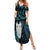 New Zealand Aotearoa Summer Maxi Dress Maori Tane Te Waiora Paua Shell Glitter Turquoise