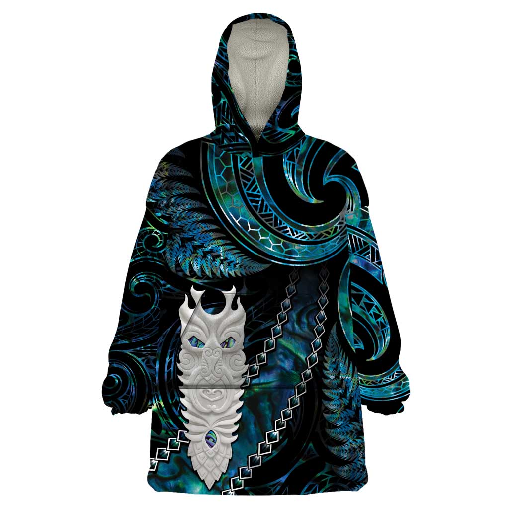 New Zealand Aotearoa Wearable Blanket Hoodie Maori Tane Te Waiora Paua Shell Glitter Turquoise