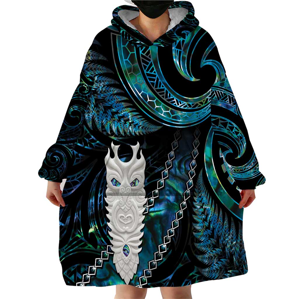 New Zealand Aotearoa Wearable Blanket Hoodie Maori Tane Te Waiora Paua Shell Glitter Turquoise