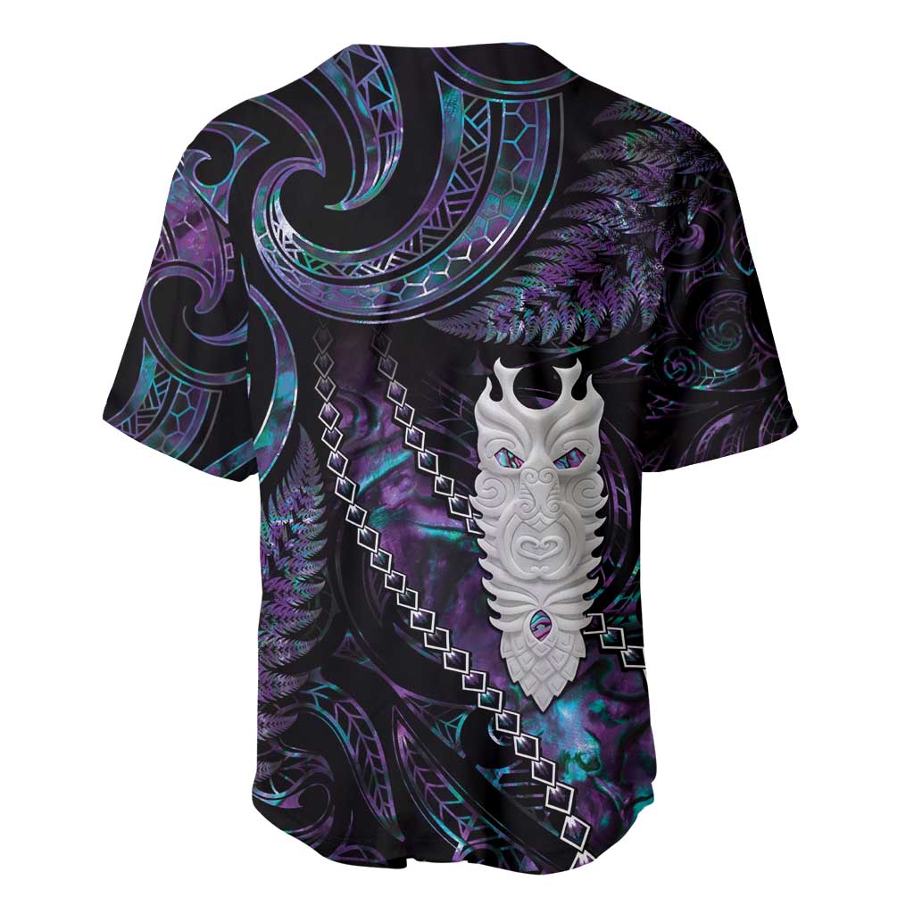 New Zealand Aotearoa Baseball Jersey Maori Tane Te Waiora Paua Shell Glitter Purple