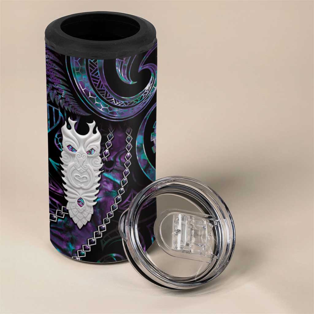 New Zealand Aotearoa 4 in 1 Can Cooler Tumbler Maori Tane Te Waiora Paua Shell Glitter Purple