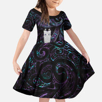 New Zealand Aotearoa Family Matching Long Sleeve Bodycon Dress and Hawaiian Shirt Maori Tane Te Waiora Paua Shell Glitter Purple LT05 Daughter's Dress Purple - Polynesian Pride