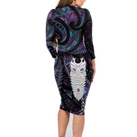 New Zealand Aotearoa Family Matching Long Sleeve Bodycon Dress and Hawaiian Shirt Maori Tane Te Waiora Paua Shell Glitter Purple LT05 - Polynesian Pride