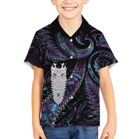 New Zealand Aotearoa Family Matching Long Sleeve Bodycon Dress and Hawaiian Shirt Maori Tane Te Waiora Paua Shell Glitter Purple LT05 Son's Shirt Purple - Polynesian Pride