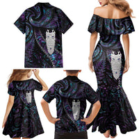 New Zealand Aotearoa Family Matching Mermaid Dress and Hawaiian Shirt Maori Tane Te Waiora Paua Shell Glitter Purple LT05 - Polynesian Pride