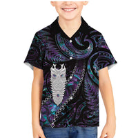 New Zealand Aotearoa Family Matching Mermaid Dress and Hawaiian Shirt Maori Tane Te Waiora Paua Shell Glitter Purple LT05 Son's Shirt Purple - Polynesian Pride