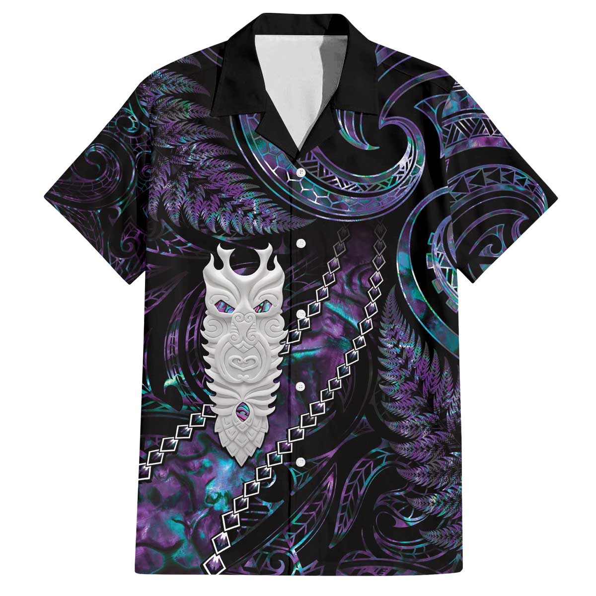 New Zealand Aotearoa Family Matching Puletasi and Hawaiian Shirt Maori Tane Te Waiora Paua Shell Glitter Purple LT05 Dad's Shirt - Short Sleeve Purple - Polynesian Pride