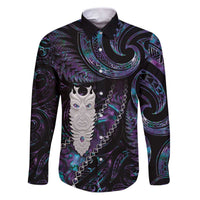 New Zealand Aotearoa Family Matching Puletasi and Hawaiian Shirt Maori Tane Te Waiora Paua Shell Glitter Purple LT05 Dad's Shirt - Long Sleeve Purple - Polynesian Pride
