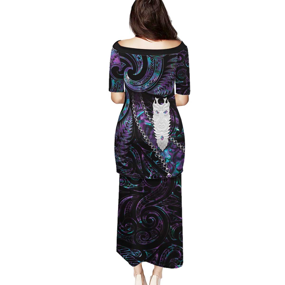 New Zealand Aotearoa Family Matching Puletasi and Hawaiian Shirt Maori Tane Te Waiora Paua Shell Glitter Purple LT05 - Polynesian Pride