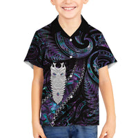 New Zealand Aotearoa Family Matching Puletasi and Hawaiian Shirt Maori Tane Te Waiora Paua Shell Glitter Purple LT05 Son's Shirt Purple - Polynesian Pride