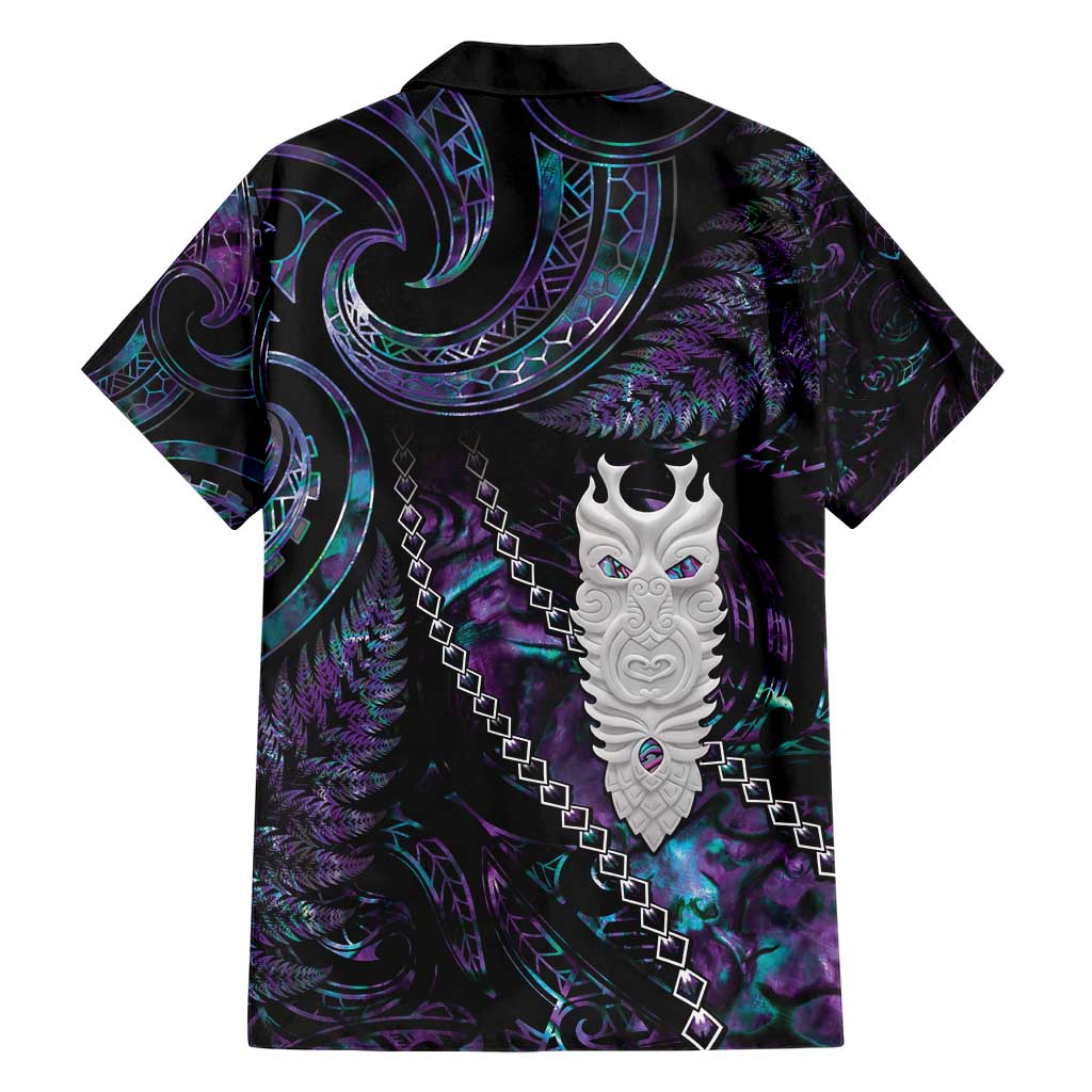 New Zealand Aotearoa Family Matching Short Sleeve Bodycon Dress and Hawaiian Shirt Maori Tane Te Waiora Paua Shell Glitter Purple LT05 - Polynesian Pride