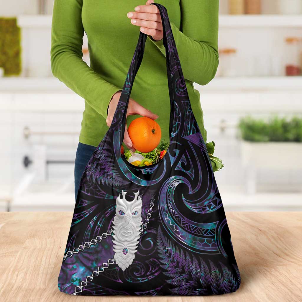 New Zealand Aotearoa Grocery Bag Maori Tane Te Waiora Paua Shell Glitter Purple