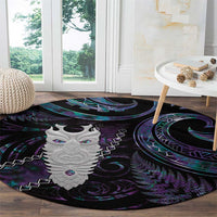 New Zealand Aotearoa Round Carpet Maori Tane Te Waiora Paua Shell Glitter Purple