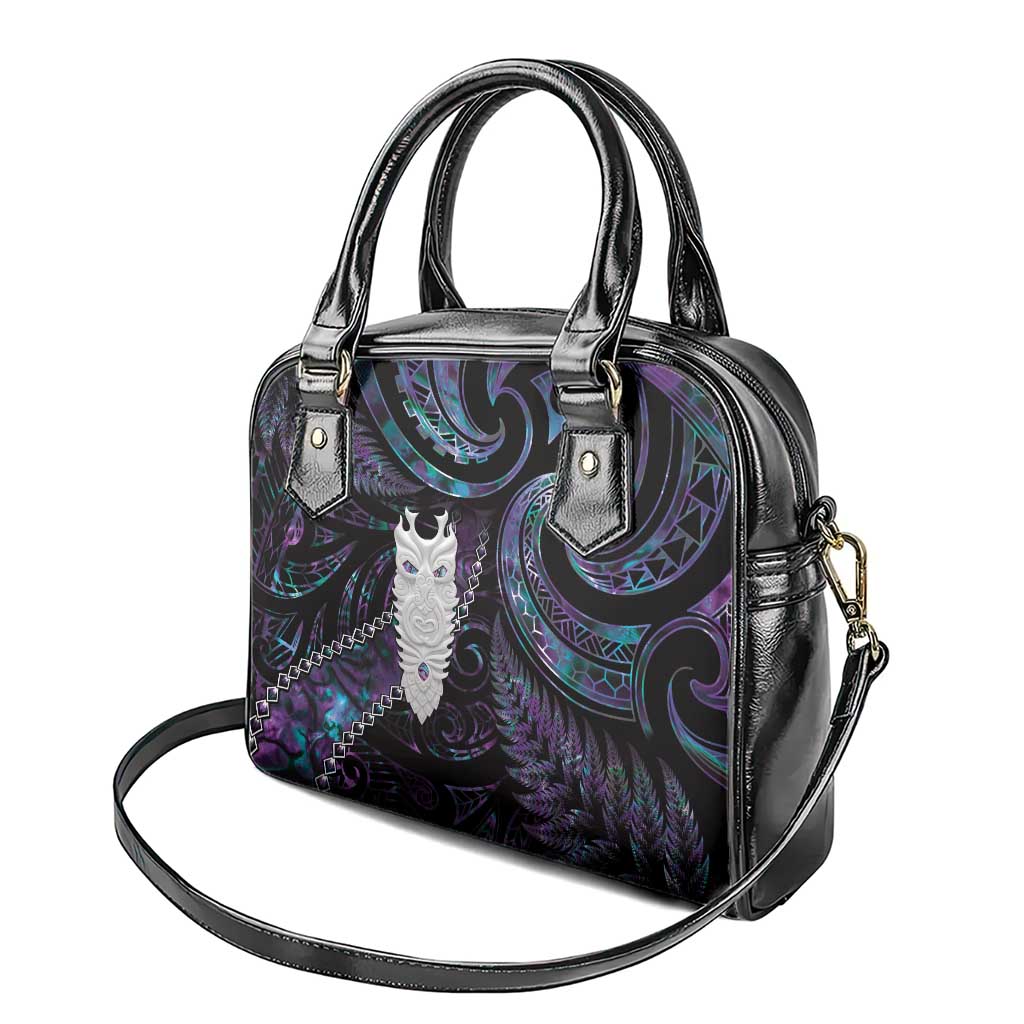 New Zealand Aotearoa Shoulder Handbag Maori Tane Te Waiora Paua Shell Glitter Purple