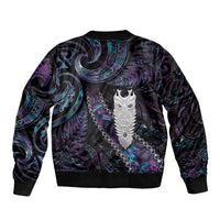 New Zealand Aotearoa Sleeve Zip Bomber Jacket Maori Tane Te Waiora Paua Shell Glitter Purple LT05 - Polynesian Pride