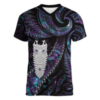 New Zealand Aotearoa Women V-Neck T-Shirt Maori Tane Te Waiora Paua Shell Glitter Purple LT05 Female Purple - Polynesian Pride