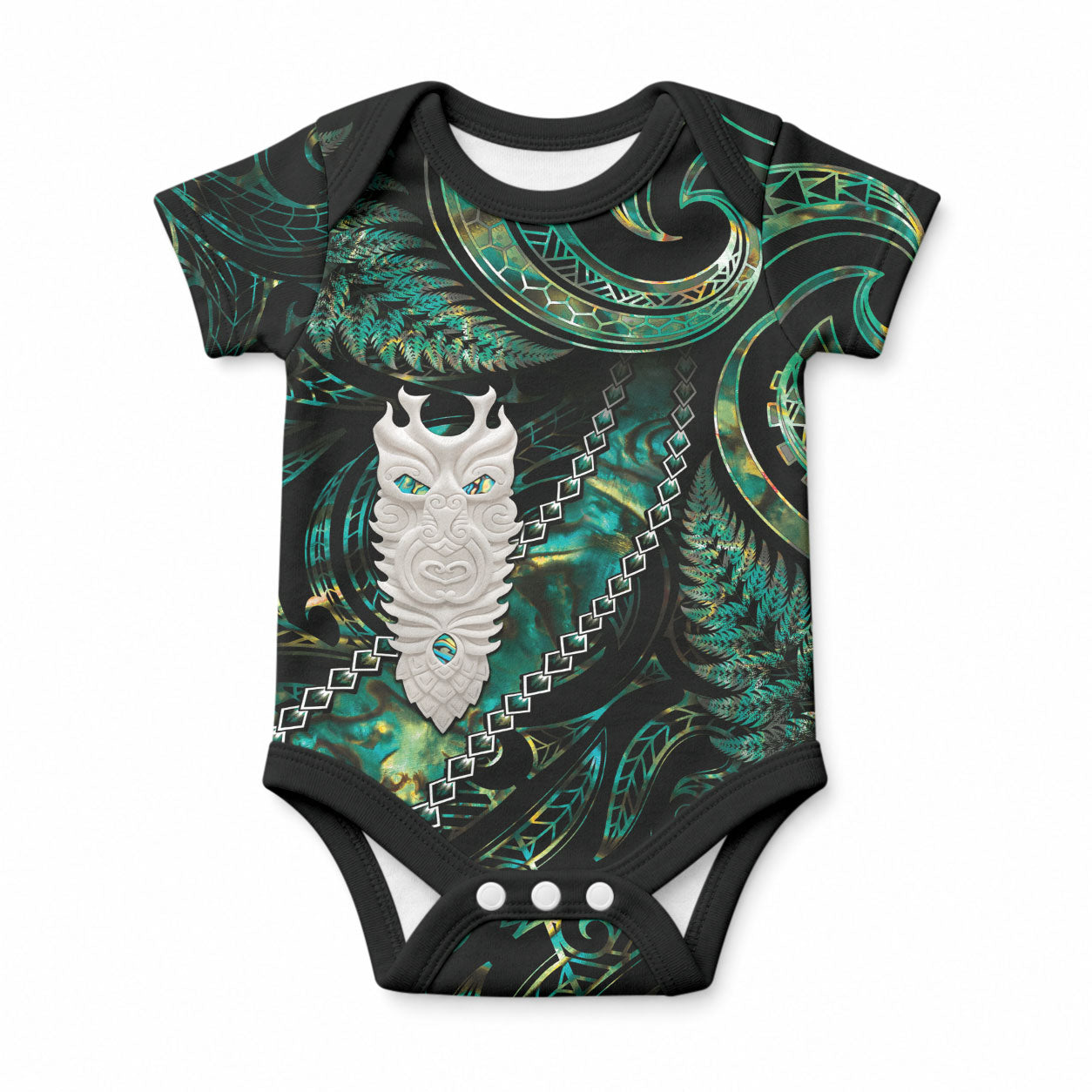 New Zealand Aotearoa Baby Onesie Maori Tane Te Waiora Paua Shell Glitter Green LT05 Green - Polynesian Pride