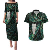 New Zealand Aotearoa Couples Matching Puletasi and Hawaiian Shirt Maori Tane Te Waiora Paua Shell Glitter Green LT05 Green - Polynesian Pride