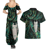 New Zealand Aotearoa Couples Matching Summer Maxi Dress and Hawaiian Shirt Maori Tane Te Waiora Paua Shell Glitter Green LT05 - Polynesian Pride