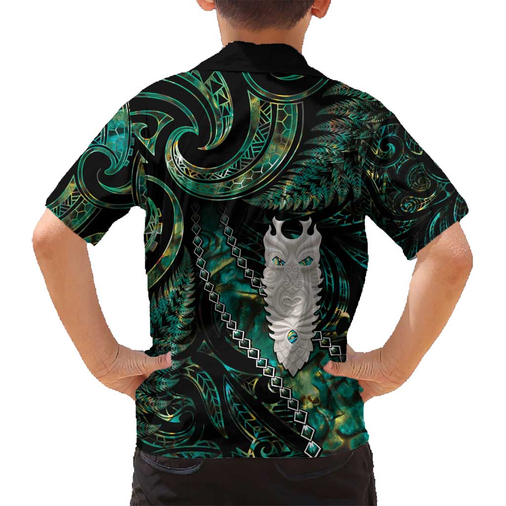New Zealand Aotearoa Family Matching Long Sleeve Bodycon Dress and Hawaiian Shirt Maori Tane Te Waiora Paua Shell Glitter Green LT05 - Polynesian Pride