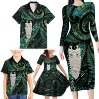 New Zealand Aotearoa Family Matching Long Sleeve Bodycon Dress and Hawaiian Shirt Maori Tane Te Waiora Paua Shell Glitter Green LT05 - Polynesian Pride