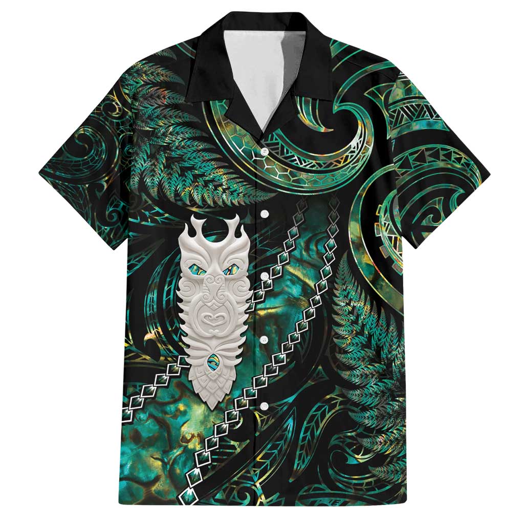 New Zealand Aotearoa Family Matching Long Sleeve Bodycon Dress and Hawaiian Shirt Maori Tane Te Waiora Paua Shell Glitter Green LT05 Dad's Shirt - Short Sleeve Green - Polynesian Pride