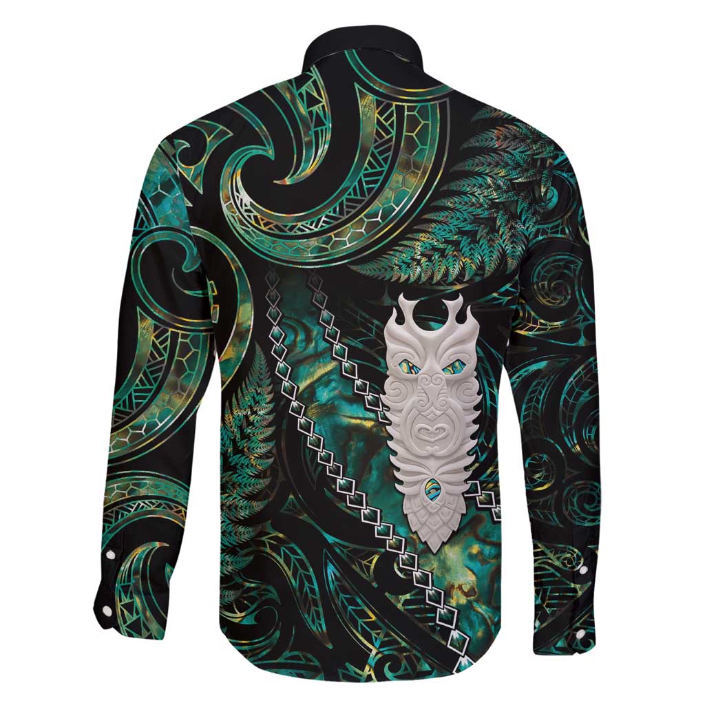 New Zealand Aotearoa Family Matching Long Sleeve Bodycon Dress and Hawaiian Shirt Maori Tane Te Waiora Paua Shell Glitter Green LT05 - Polynesian Pride
