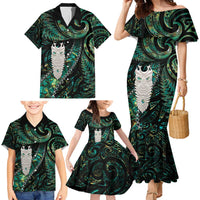 New Zealand Aotearoa Family Matching Mermaid Dress and Hawaiian Shirt Maori Tane Te Waiora Paua Shell Glitter Green LT05 - Polynesian Pride