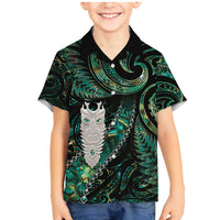 New Zealand Aotearoa Family Matching Mermaid Dress and Hawaiian Shirt Maori Tane Te Waiora Paua Shell Glitter Green LT05 Son's Shirt Green - Polynesian Pride