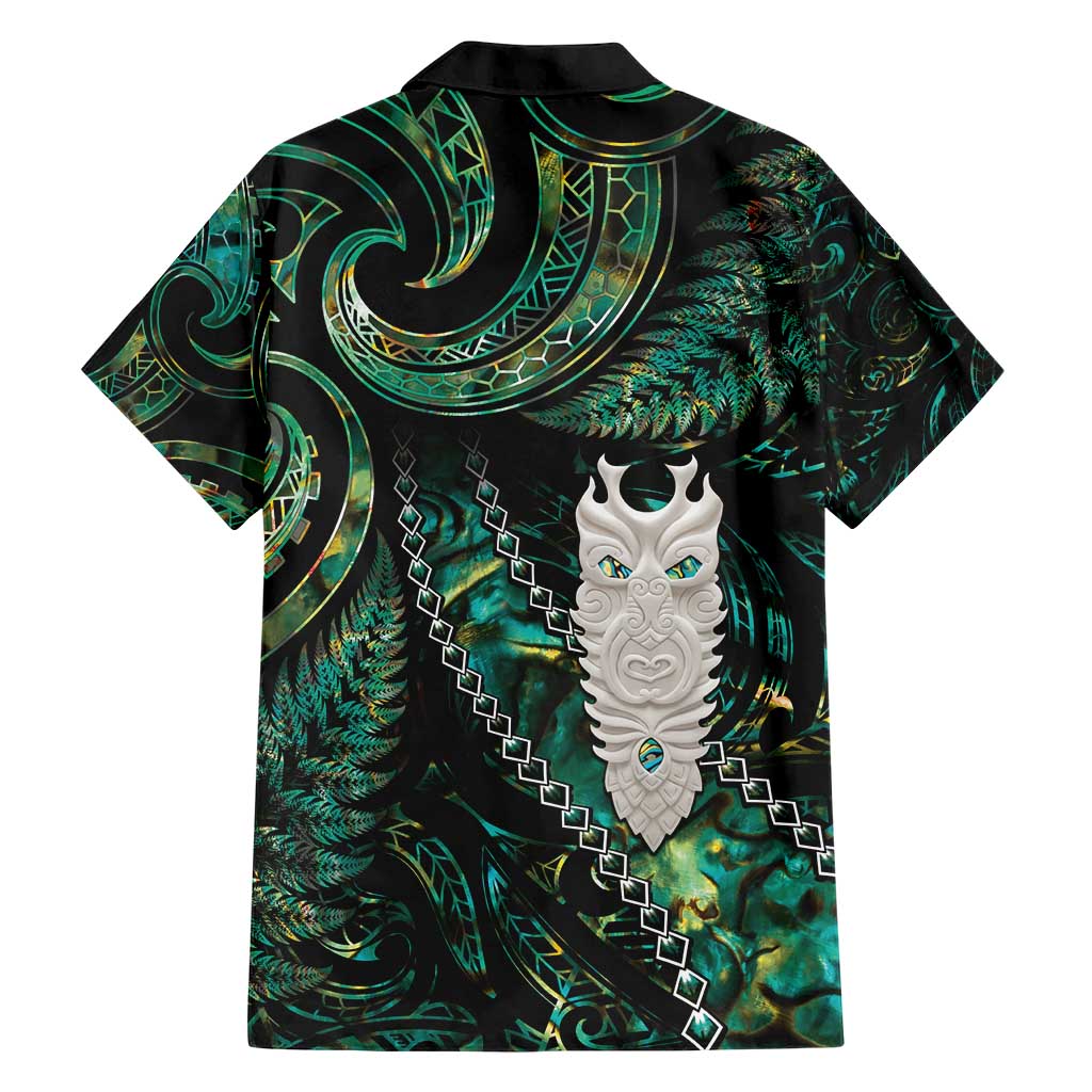 New Zealand Aotearoa Family Matching Short Sleeve Bodycon Dress and Hawaiian Shirt Maori Tane Te Waiora Paua Shell Glitter Green LT05 - Polynesian Pride