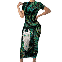 New Zealand Aotearoa Family Matching Short Sleeve Bodycon Dress and Hawaiian Shirt Maori Tane Te Waiora Paua Shell Glitter Green LT05 Mom's Dress Green - Polynesian Pride