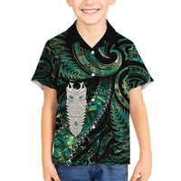 New Zealand Aotearoa Family Matching Short Sleeve Bodycon Dress and Hawaiian Shirt Maori Tane Te Waiora Paua Shell Glitter Green LT05 Son's Shirt Green - Polynesian Pride
