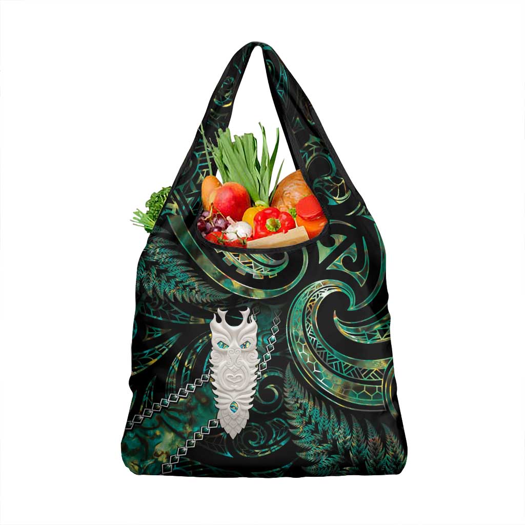 New Zealand Aotearoa Grocery Bag Maori Tane Te Waiora Paua Shell Glitter Green